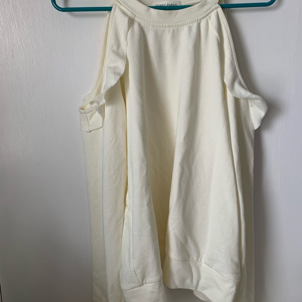 Honey Punch White Cold Shoulder Ruffle Sweatshirt Sz S NWT
